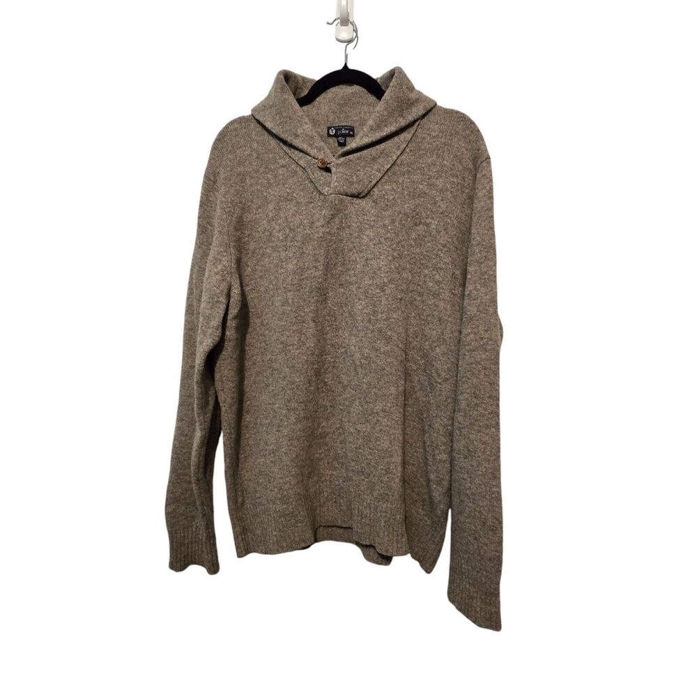 J Crew Shawl Collar Sweater Mens XLG Lambswool Tan Brown Business Casual Classic